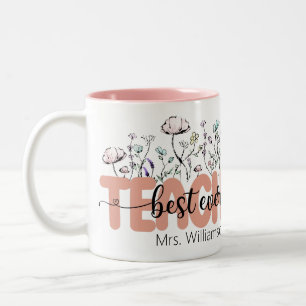 Whimsical Wildflower Personalized Best Teacher Two-Tone Coffee Mug
