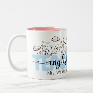 Whimsical Wildflower Personalized English Teacher Two-Tone Coffee Mug