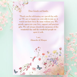Whimsical Wildflower Pink Flat Thank You Card