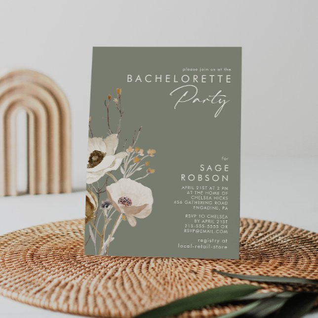 Whimsical Wildflower | Sage Bachelorette Party Invitation (Creator Uploaded)