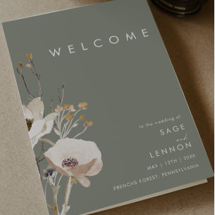 Whimsical Wildflower   Sage Folded Wedding Program