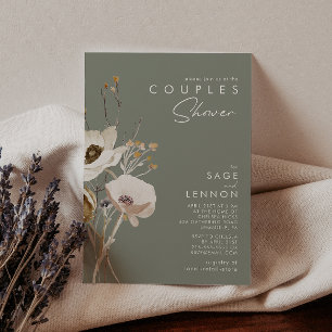 Whimsical Wildflower   Sage Green Couples Shower Invitation