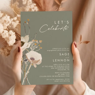 Whimsical Wildflower   Sage Green Let's Celebrate Invitation