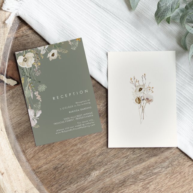 Whimsical Wildflower Sage Green Wedding Reception Enclosure Card (Creator Uploaded)