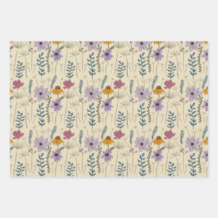 Whimsical Wildflower Seamless Pattern Wrapping Paper Sheet