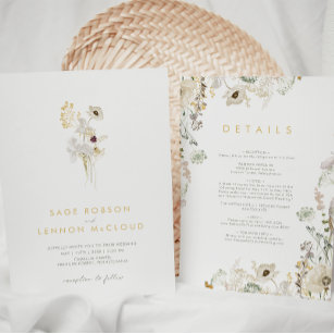 Whimsical Wildflower Simple All In One Wedding Invitation