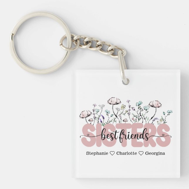 Whimsical Wildflower Sisters Are Best Friends Keychain (Front)