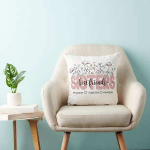 Whimsical Wildflower Sisters Are Best Friends Throw Pillow