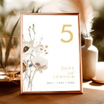 Whimsical Wildflower Table Number<br><div class="desc">This Whimsical Wildflower table number is perfect for your simple, elegant boho wedding. The minimalist watercolor wildflowers will help bring your vision to life! The design of pretty white and gold flowers, with touches of purple and yellow, is sure to complete your minimal fall floral wedding dream! Keep it as...</div>