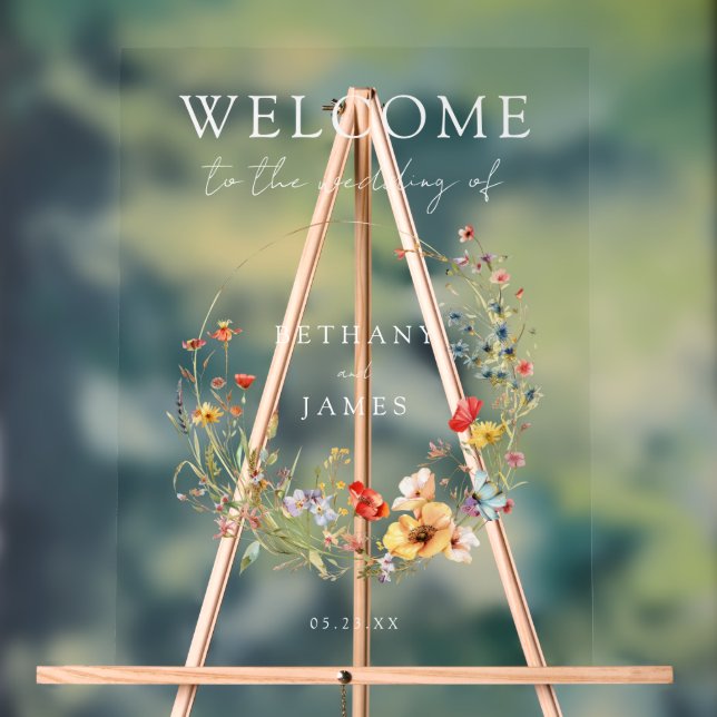 Whimsical Wildflower Wedding Acrylic Sign (Neutral)