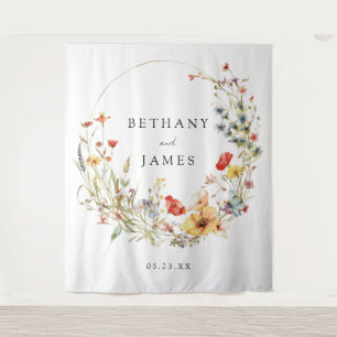 Whimsical Wildflower Wedding Backdrop Tapestry