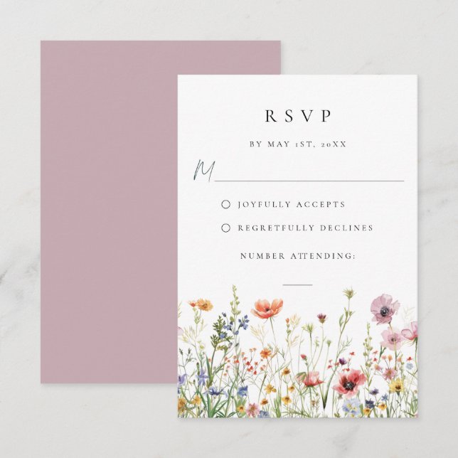 Whimsical Wildflower Wedding RSVP Card (Devant / Derrière)