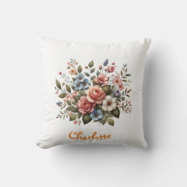 Whimsical wildflowers botanical garden decorative throw pillow (Front)