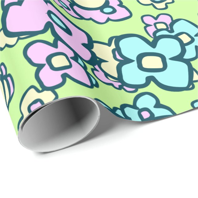Whimsical Wildflowers Cheerful Floral Spring Green Wrapping Paper (Roll Corner)