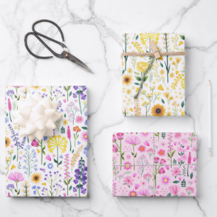 Whimsical Wildflowers Floral Colourful Pattern Wrapping Paper Sheet