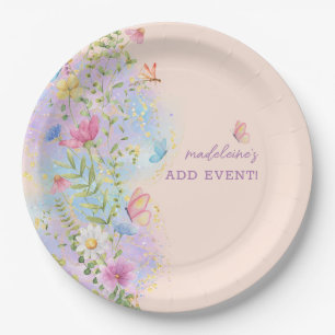 Whimsical Wildflowers Floral Garden Bridal Shower Paper Plate