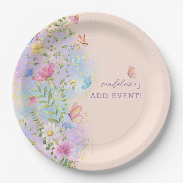 Whimsical Wildflowers Floral Garden Bridal Shower Paper Plate (Front)