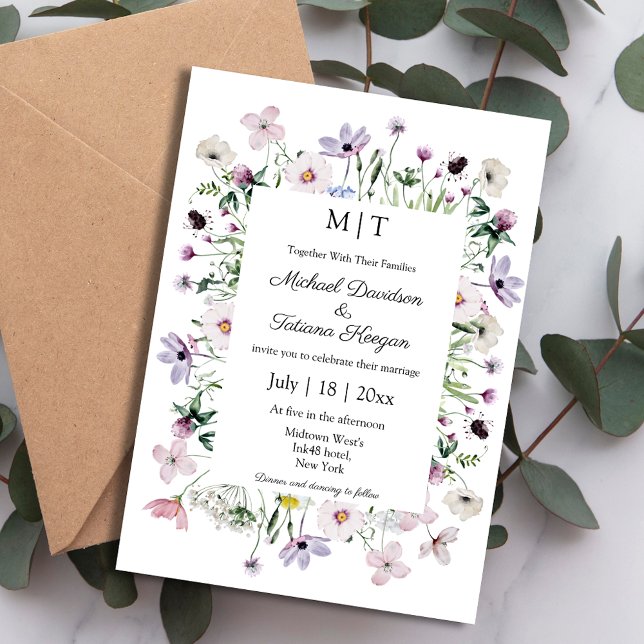 whimsical wildflowers garden monogram wedding invitation (Creator Uploaded)
