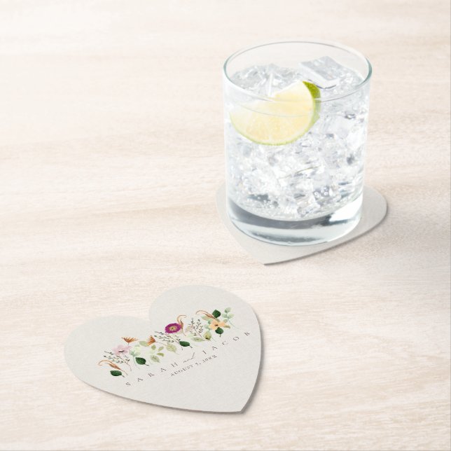 Whimsical Wildflowers Garden Wedding Paper Coaster (Insitu)