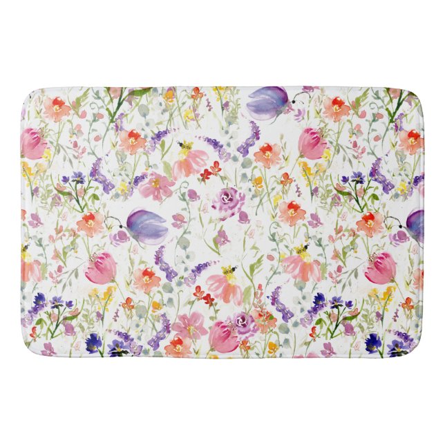 Whimsical Wildflowers | Watercolor Bath Mat (Front)