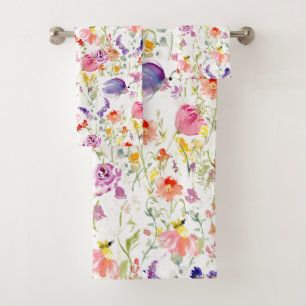 Whimsical Wildflowers   Watercolor Bath Towel Set