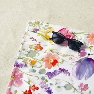 Whimsical Wildflowers Watercolor Beach Towel