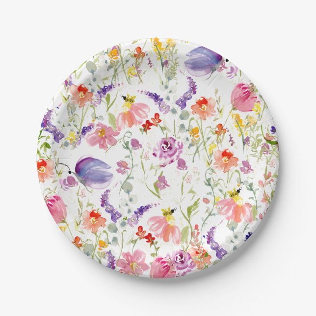 Whimsical Wildflowers | Watercolor Paper Plate (Front)