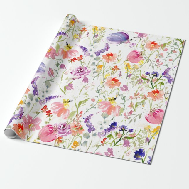 Whimsical Wildflowers | Watercolor Wrapping Paper (Unrolled)