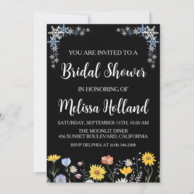 Whimsical wildflowers winter bridal shower invitation (Front)