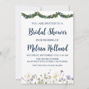 Whimsical wildflowers winter bridal shower invitation