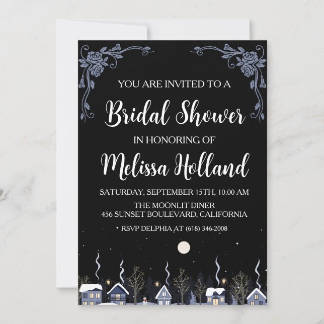 Whimsical wildflowers winter bridal shower invitation (Front)