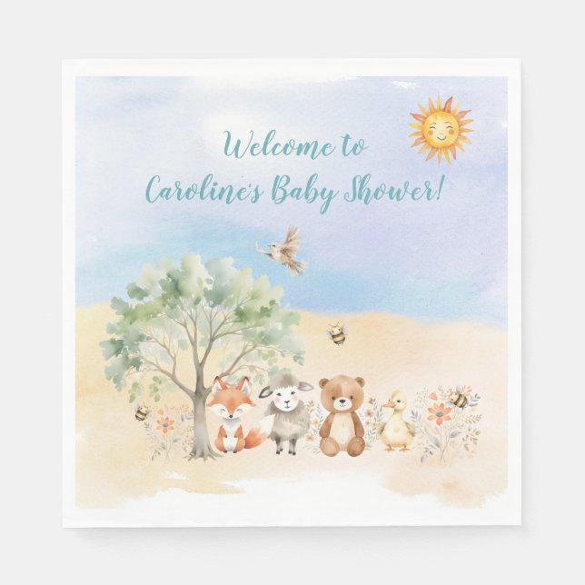 Whimsical Wildlife Animals Baby Shower Napkin (Front)