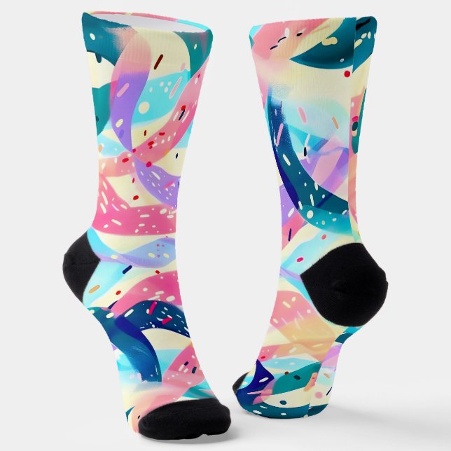Whimsical Wind Retro Abstract Ribbon Socks (Angled)