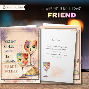  Whimsical Wine and Cheese Best Friends Birthday  Card