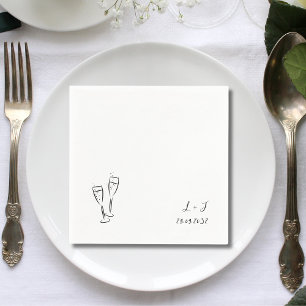 Whimsical Wine Glasses Customized Initials Wedding Napkin