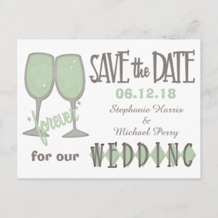 Whimsical Wine Glasses Save the Date Wedding Announcement Postcard