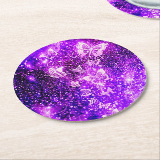 Whimsical Wing: Purple Butterfly Round Coaster