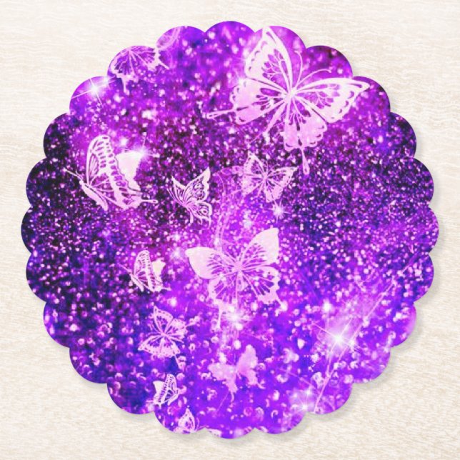 Whimsical Wing: Purple Butterfly Scalloped Coaster (Front)