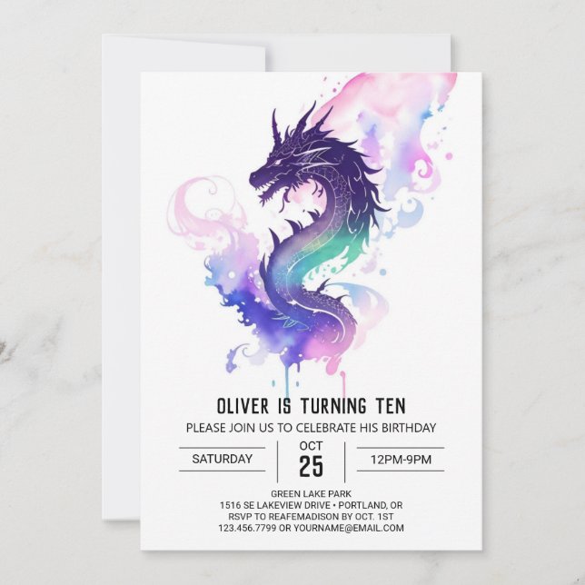 Whimsical Wings and Scales Dragon Birthday  Invitation (Front)