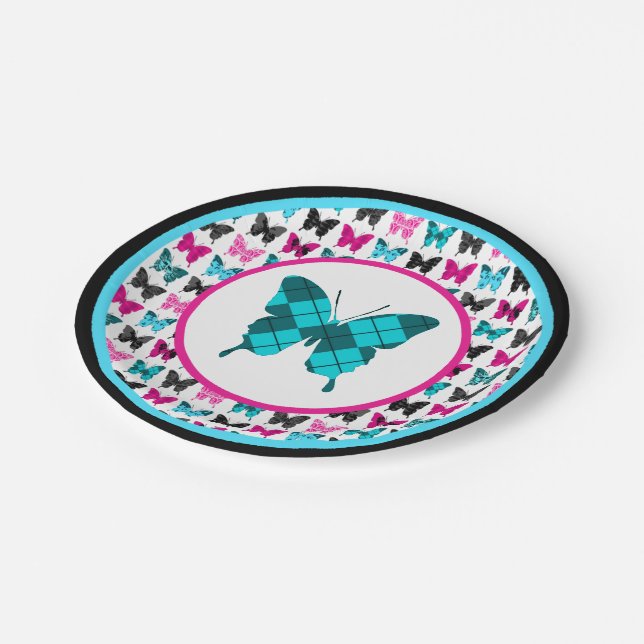 Whimsical Wings: Argyle Blues Paper Plate (Angled)