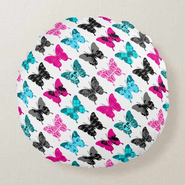 Whimsical Wings: Berries and Blues Round Pillow (Front)