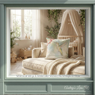 Whimsical Wings & Watercolor Wishes   Hummingbird  Throw Pillow