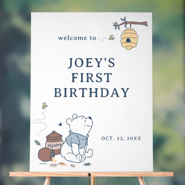 Whimsical Winnie The Pooh 1st Birthday Welcome Acrylic Sign (Neutral)