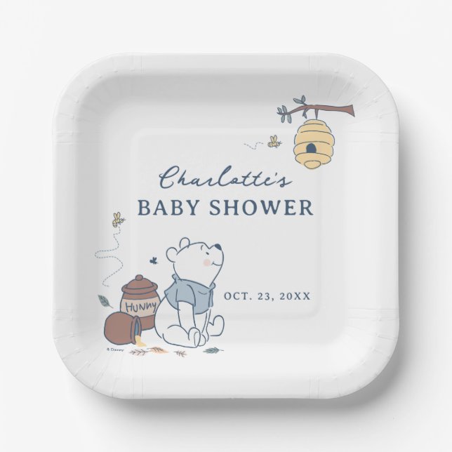 Whimsical Winnie The Pooh Baby Shower Paper Plate (Front)