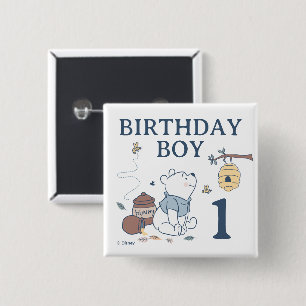 Whimsical Winnie the Pooh   Birthday Boy 2 Inch Square Button