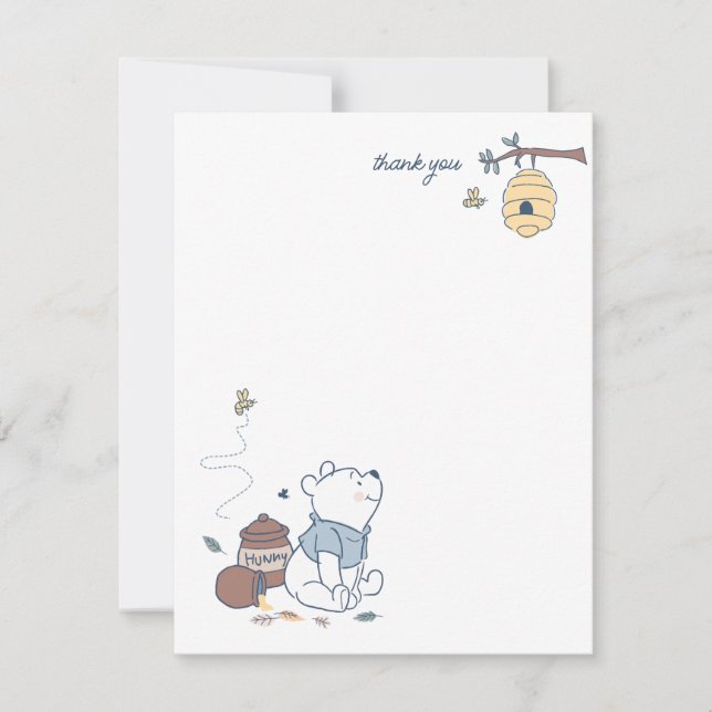 Whimsical Winnie the Pooh Hunny 1st Birthday Thank You Card (Front)