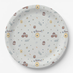 Whimsical Winnie The Pooh Pattern Birthday Paper Plate