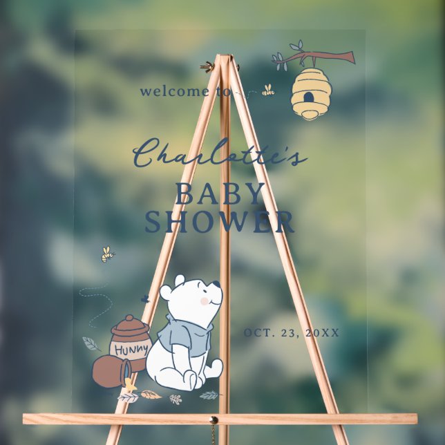 Whimsical Winnie The Pooh Shower Welcome Acrylic Sign (Neutral)