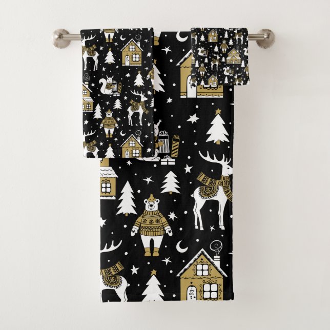 Whimsical Winter Animal Town Bath Towel Set (Insitu)