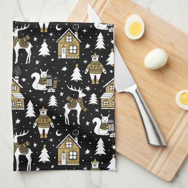 Whimsical Winter Animal Town  Kitchen Towel (Quarter Fold)
